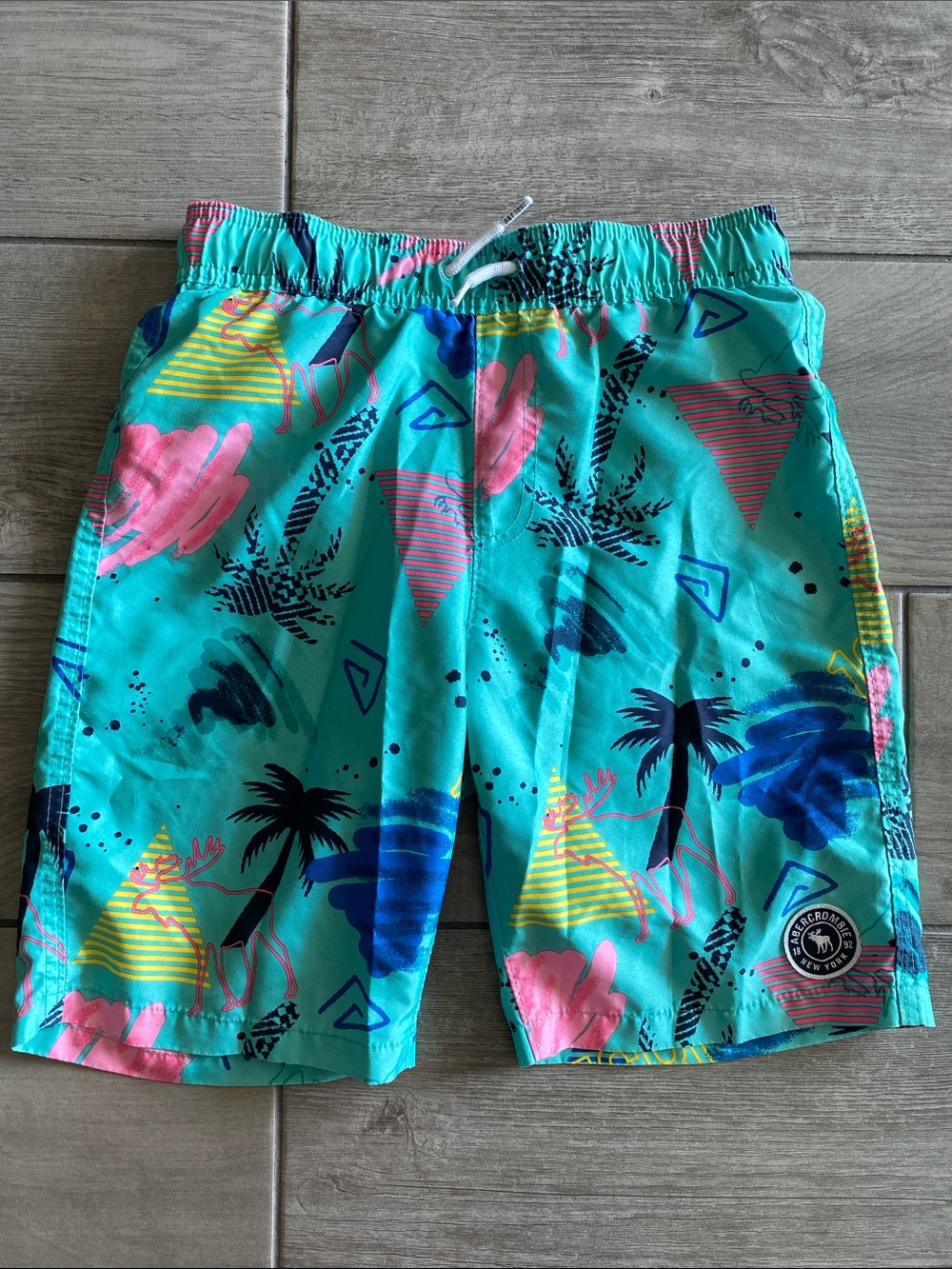Abercrombie Kids Boys Swim Trunks - Aqua 80s Style Graphics
